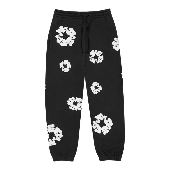 Pantaloni negri cu flori